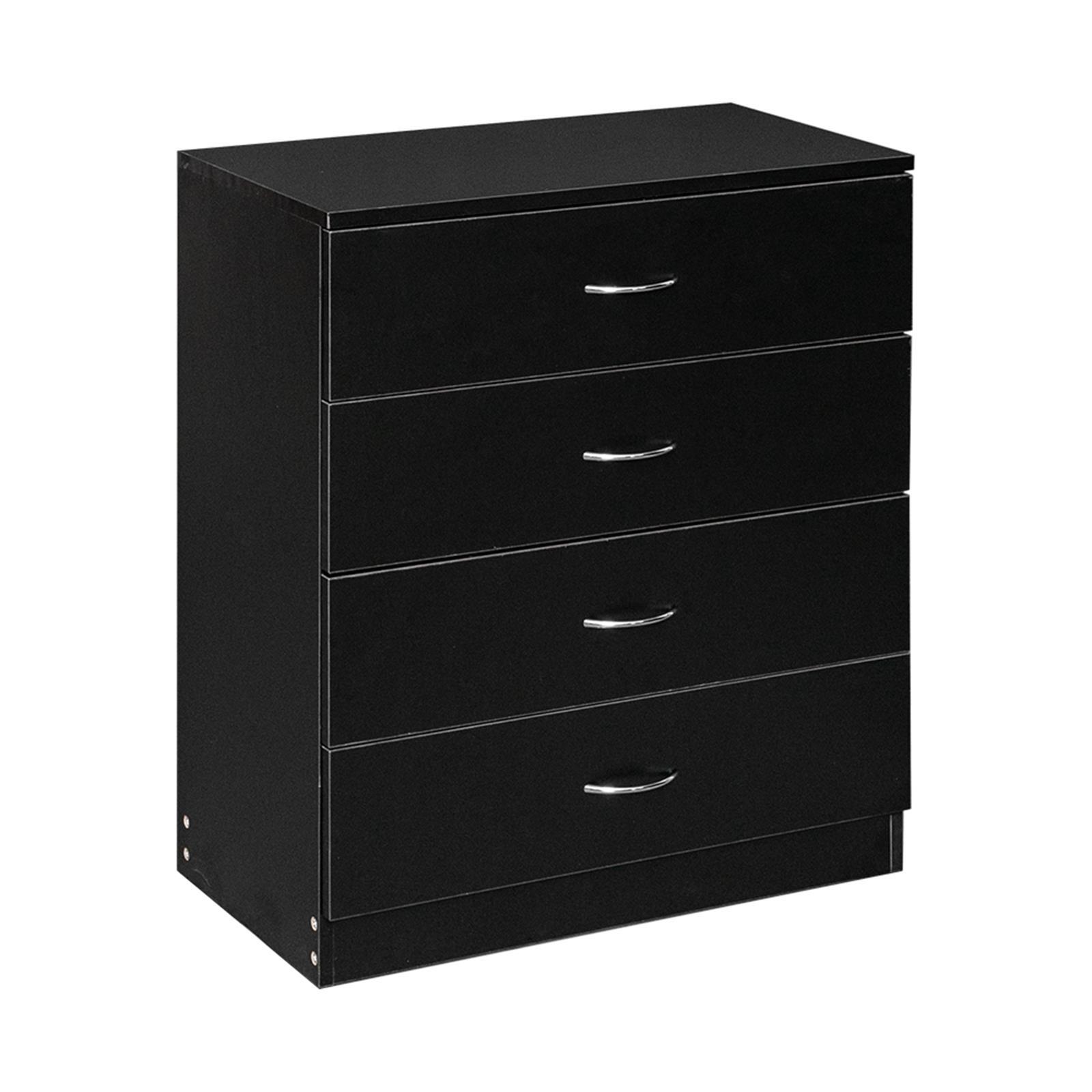 Wooden Dressers Chest of Drawers 4 Drawer Black Finish Bedroom Storage