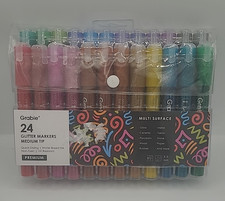 24 Glitter Metallic Markers, Medium Tip Glitter Acrylic Paint Markers, Quick-...
