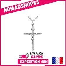 Collier Croix Homme Argent Sterling 925 Pendentif Crucifix Chaîne 50cm Coffret