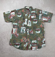Vintage 90s Haggar Casuals Shirt Mens L Green Button Up Botanical Crest USA Made