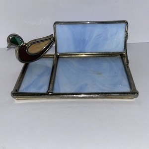 Stained ART Glass Duck Mallard Business Card Holder Handmade Nature Hunter Lake