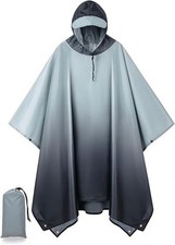 Hooded Rain Poncho for Adults, Waterproof Lightweight Rain Coat, Reusable