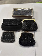 Vintage Beaded Clutch Handbag Evening Purse Lot Japan Kisslock La Regale Black