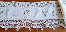 Large early 20th century embroidery on cotton thread surrounded by lace -225cm x 33cm