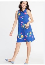 Old Navy Jersey Swing Dress Size L Blue Floral Sleeveless Hawaii