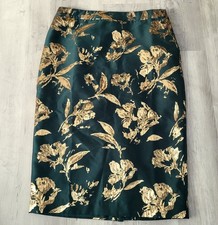NWT TALBOTS Metallic Floral Jacquard Pencil Skirt Size 8 Green Gold Midi Length