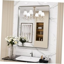 24X36 Inch Bathroom Mirror, Rounded Rectangle 24"L x 36"W Brushed Nickel