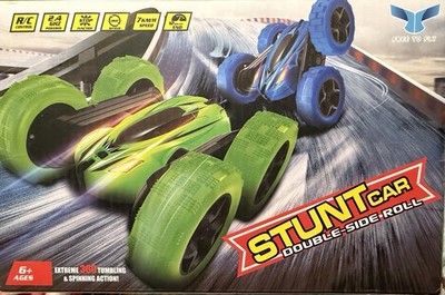 RC Stunt Car Double-Sided Roll, Cyan/Black, Ages 4-7 w/remote control