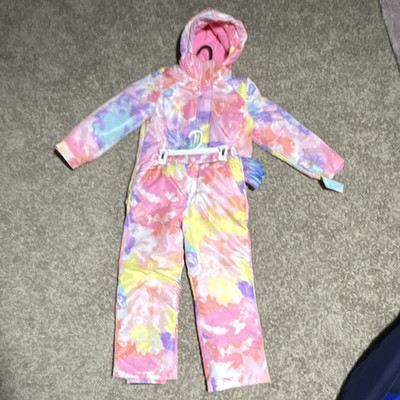 Childrens Place M 7/8 Tie-Dye Hooded Insulated Winter Ski Snowsuit Set