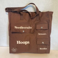 Vintage The Creative Circle Needlecraft Brown Canvas Tote Bag Sewing Travel Bag