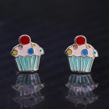 Vintage sterling silver 925 enamel cupcake studs earrings