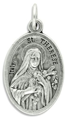 St. Therese Medal 1 inch - Italian Silver Oxidized