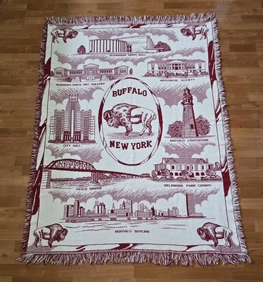 Buffalo New York Woven Throw Blanket Fringe Tapestry Bison Landmarks 67x48