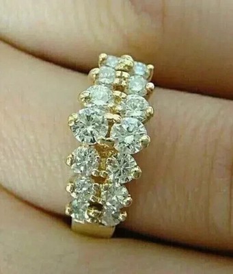 2 kt Rundschliff Moissanit Damen Verlobungsring 14 Karat Gelbgold vergoldet
