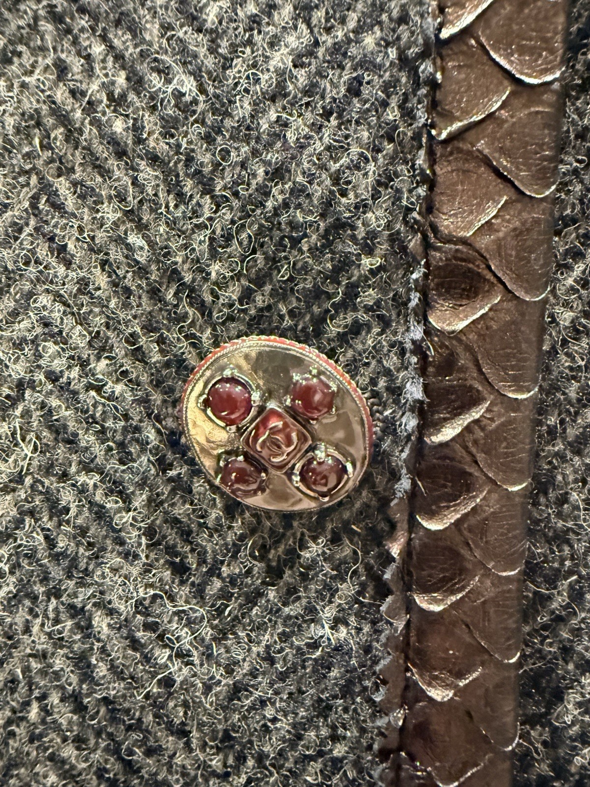 Chanel PYTHON TRIM HERRINGBONE JACKET Brown Green… - image 9