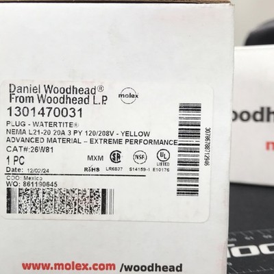 Woodhead Watertite Advanced Material NEMA L21-20 20A 120/208V Plug Yellow 26W81