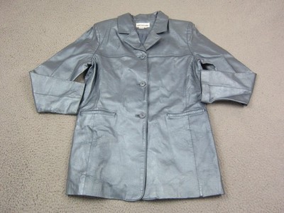 Vintage David Benjamin Jacket Womens Sz 14 Blue Blazer Metallic Leather 3 Button