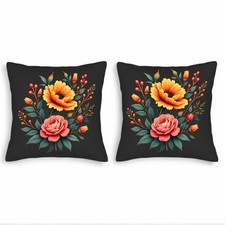 Set of 2 Decorative Throw Pillow Covers 18x18in - Vibrant Floral Design