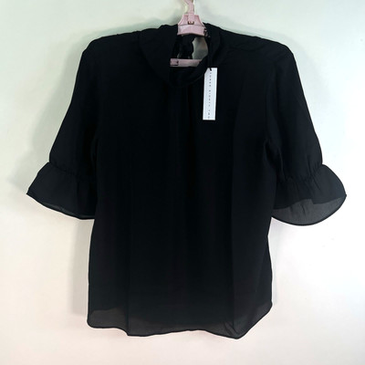 Three Eighty Two Nora Puff Sleeve Turtleneck Blouse Womens Size XS Black