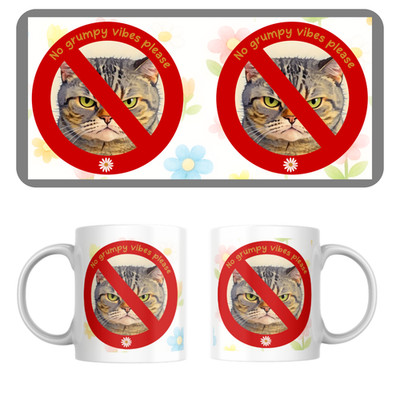 Grumpy Cat ''No Grumpy Vibes Please'' Becher und Untersetzer Set. Lustige Tasse.