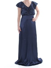 ADRIANNA PAPELL Womens Navy Cap Sleeve V Neck Full-Length Formal Dress 2