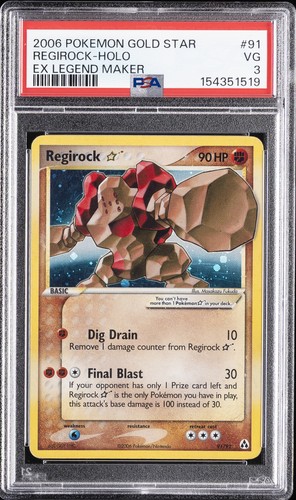 2006 POKEMON EX LEGEND MAKER GOLD STAR #91 REGIROCK-HOLO PSA 3
