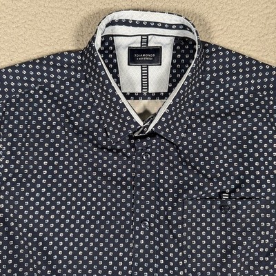 7 Diamonds Shirt Mens Large Blue Geometric 4 Way Stretch Break Free Preppy Logo