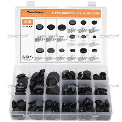 250x Auto Body Black Plastic Hole Plug Button Flush Mount Sheet Metal Assortment