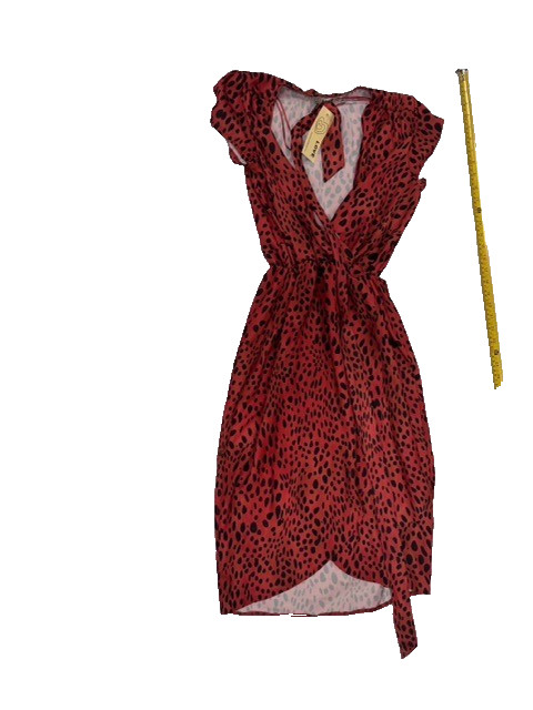 LOVE Red Black Spot Wrap Dress Size 8 – V-Neck Tulip Hem Cap Sleeve image 5