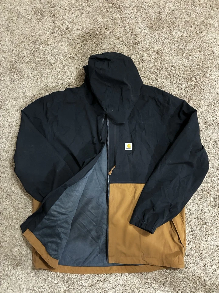 Chaqueta cortavientos impermeable para hombre Carhartt marrón negra Storm Defender talla L Foto 2 de 4