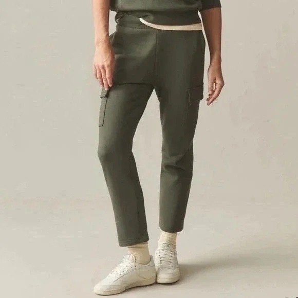 American Giant Sweatpants Womens Medium Green Cotton Fleece Lined Straight Leg