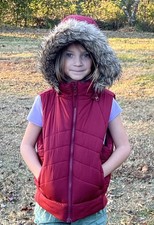 Hooded Puffer Vest Faux Fur Trim Removable Hood Sz Youth S 7/8, Jonathan Stone