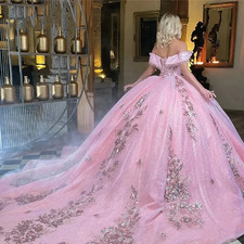 Pink Glitter Quinceanera Dresses Sequined Sweet 16 Crystal Beaded Ball Gowns