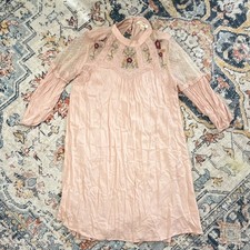 Miami Pink Floral Embroidered Lace Shift Dress S Long Sleeve Lined Short Zip