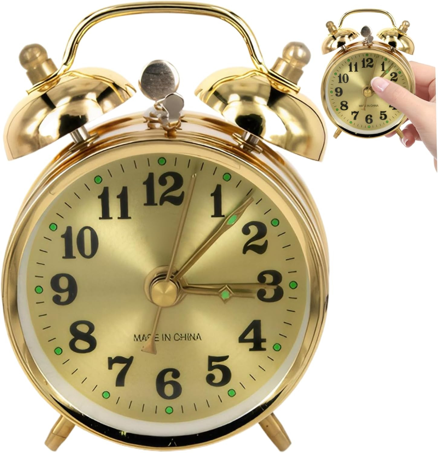 No Batteries, Vintage Gold Mechanical Bell Alarm Clock With