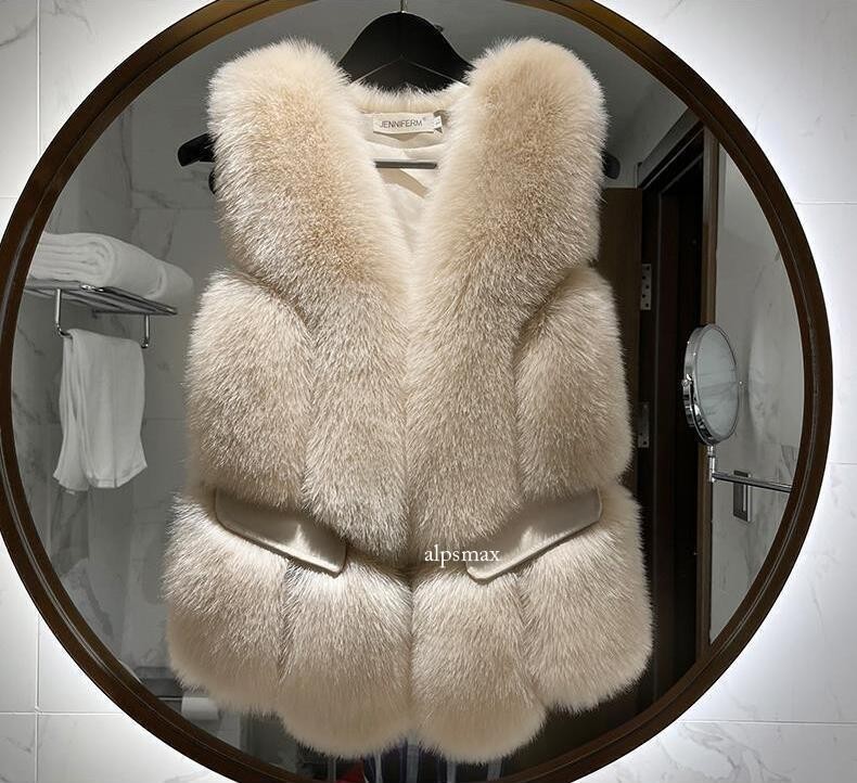 Womens Fashion Winter V Neck Loose Thicken Warm Faux Fox Fur Vest Jackets Coats