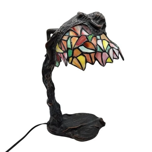 E. Thomasson Bronze & Stained Glass Art Nouveau Lamp Greek Nymph Daphne 12" READ