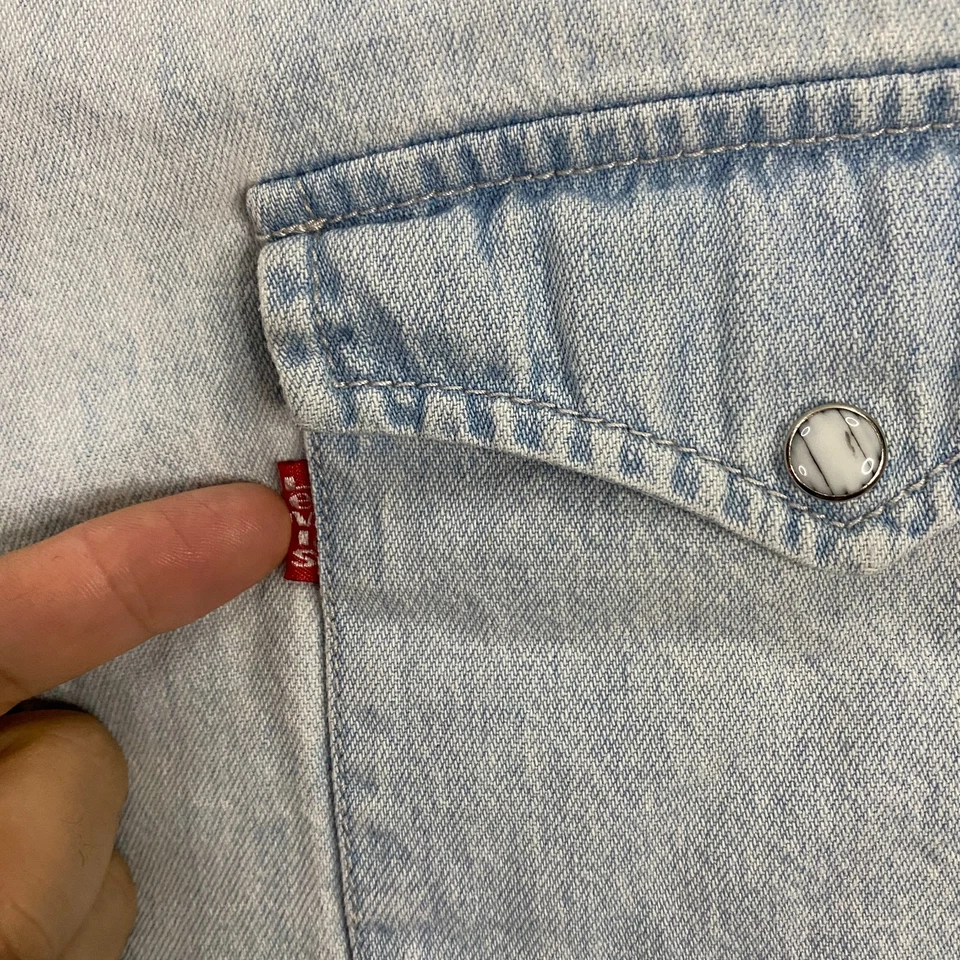 Vintage Levi's Denim Western Shirt Mens Large Pearl Snap Long Sleeve Cowboy - Image 4 of 4