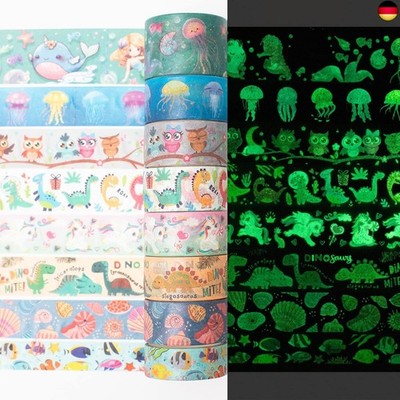 Cute Creatures Washi Tape Set 8 Rolls Luminous Glow in The Dark Decorative Maski