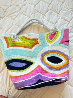 EMILIO PUCCI Tote Handtasche Multicolor Allover Print Geometrisch Gebraucht