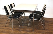 American Diner Furniture 50s Style Retro White 4 Legged Table And 4 Black Chairs