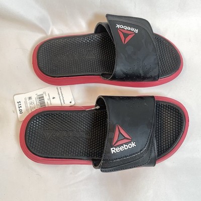 REEBOK Size 4 Black & Red ADJUSTABLE Strap MEMORY FOAM Lightweight Slides