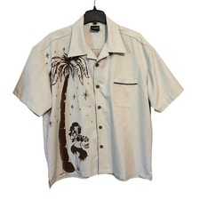 Steady Last Call Rockabilly Bowling Shirt Men's XL Embossed Retro Beige Brown