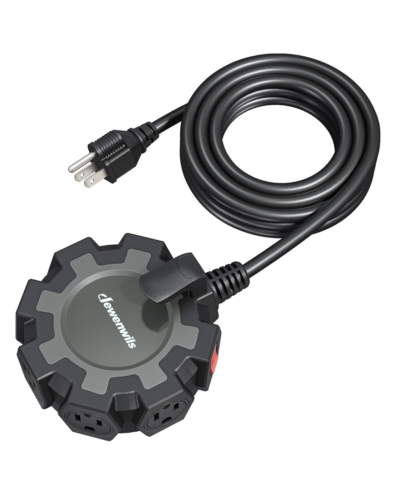 DEWENWILS Industrial Power Strip with 6-Outlet Power Hub, 15FT, SJTW Black