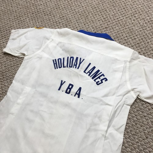 Vintage King Louie Bowling Shirt Kids 16 White Holiday Lanes Rayon Youth 60s 50s