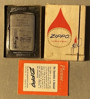 Vintage Vietnam Era Coca Cola advertising Zippo US Army Special Forces W/Box