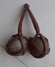 Ancienne paire boules lyonnaises + porte boules cuir