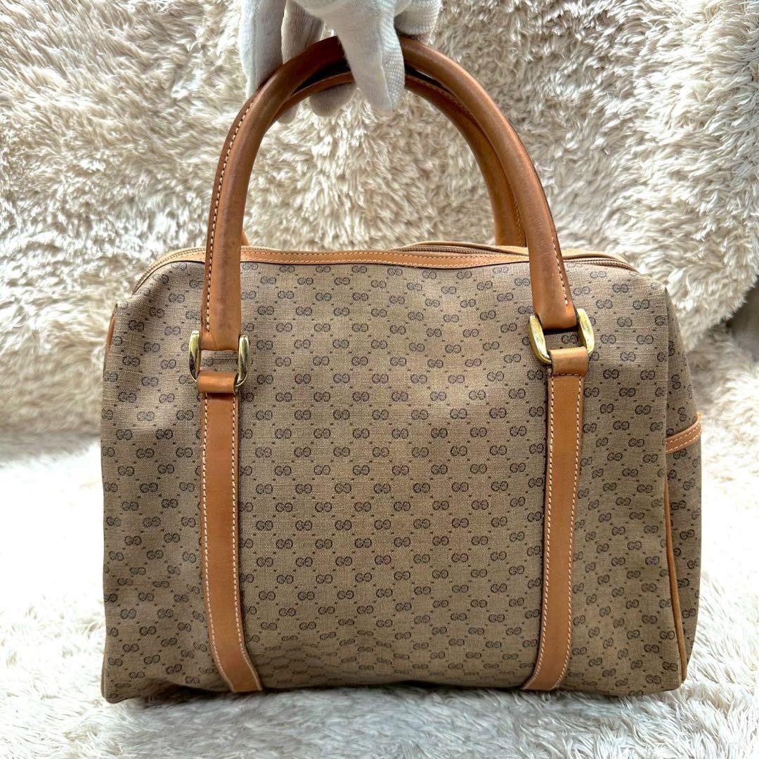 GUCCI Boston Bag Beige PVC GG Supreme Zip Unisex Old Vintage From JAPAN