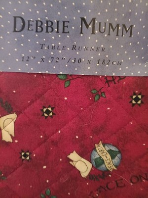 Debbie Mumm Vintage PEACE ON EARTH Table Runner CHRISTMAS RED WHITE