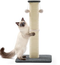 33 Inch Tall Cat Scratching Post Natural Sisal Heavy Duty Hanging Balls Grey